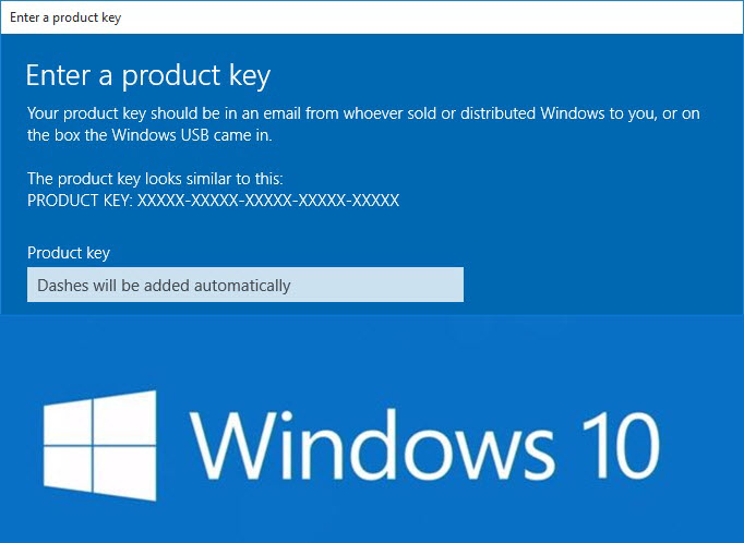 Изменить ключ продукта Windows 10